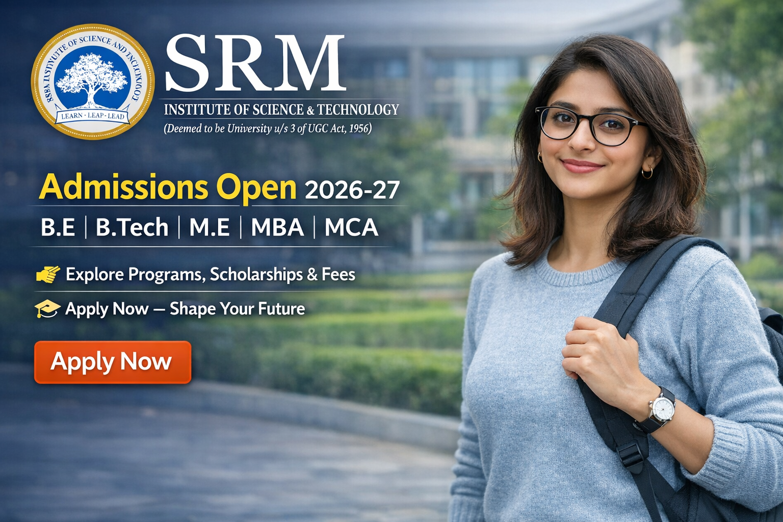 SRMIST 2026-27 Free Admission Guidance – CollegeCall.in. NAAC A++ | 200+ Programmes.